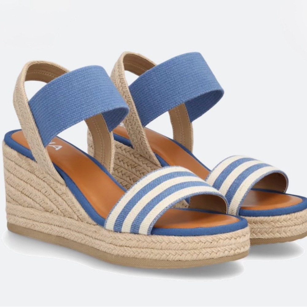 MIA Blue and Cream Wedge Sandals